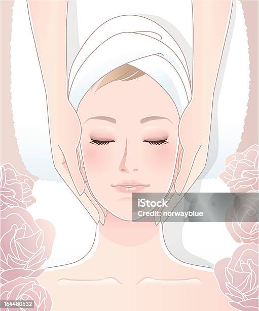 Ilustración de Hermosa Mujer Recibiendo Masaje Facial y más Vectores Libres de Derechos de Masaje facial - Masaje facial, Acostado, Acostado de espalda