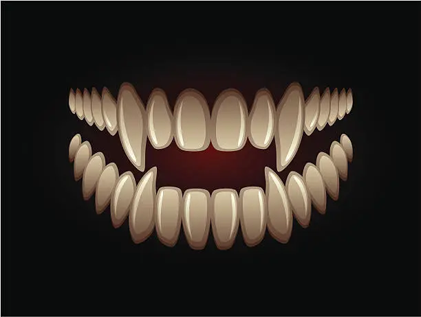 Vector illustration of White predatory teeth on a black background