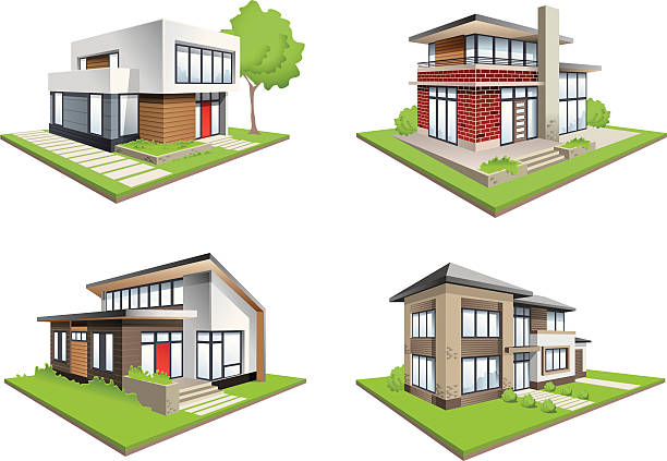 Quatre maisons des manoirs détaillée icônes - Illustration vectorielle