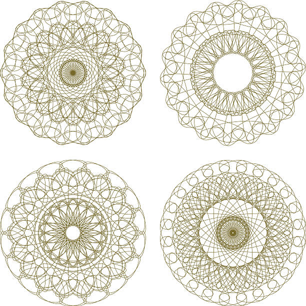 세트마다 벡터 길로쉐 rosettes - guilloche pattern circle four objects stock illustrations