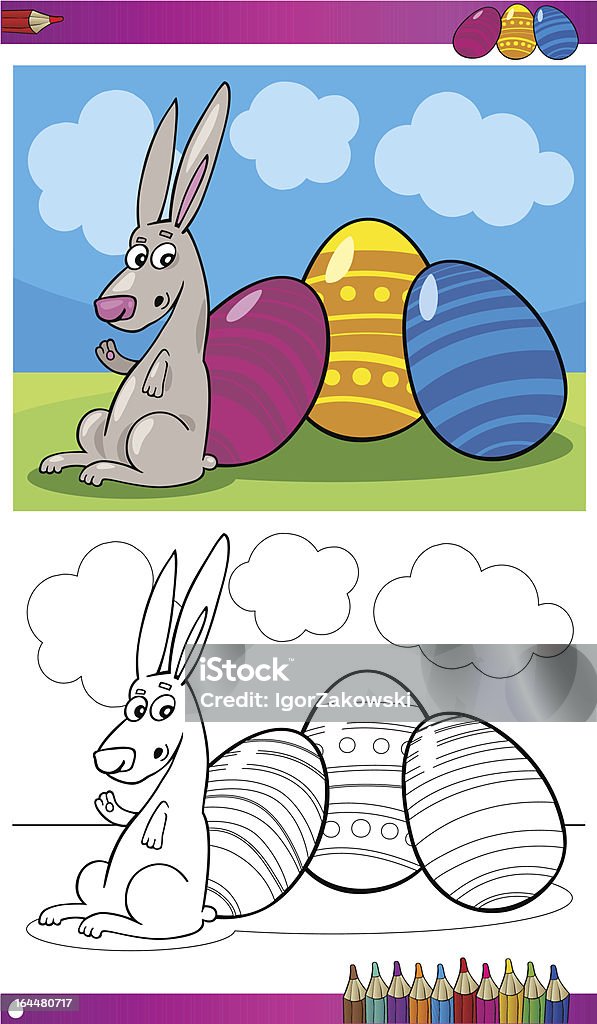 Dessin animé pour CAHIER DE COLORIAGE DE Lapin de Pâques - clipart vectoriel de Blanc libre de droits