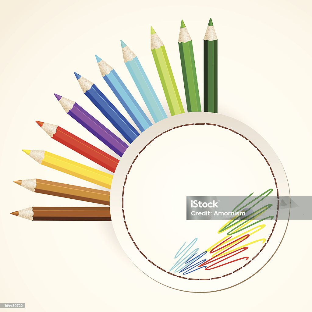 Crayons de couleur avec cercle papier - clipart vectoriel de Art libre de droits