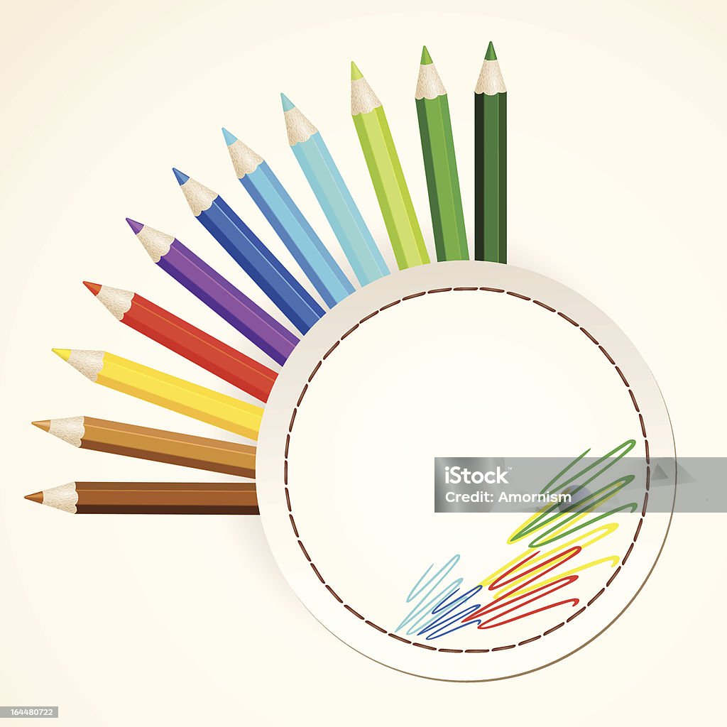 Kolorowe kredki w koło papieru - Grafika wektorowa royalty-free (Brązowy)