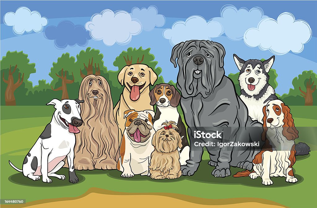 純血種の犬のグループの漫画イラストレーション - イングリッシュブルドッグのロイヤリティフリーベクトルアート