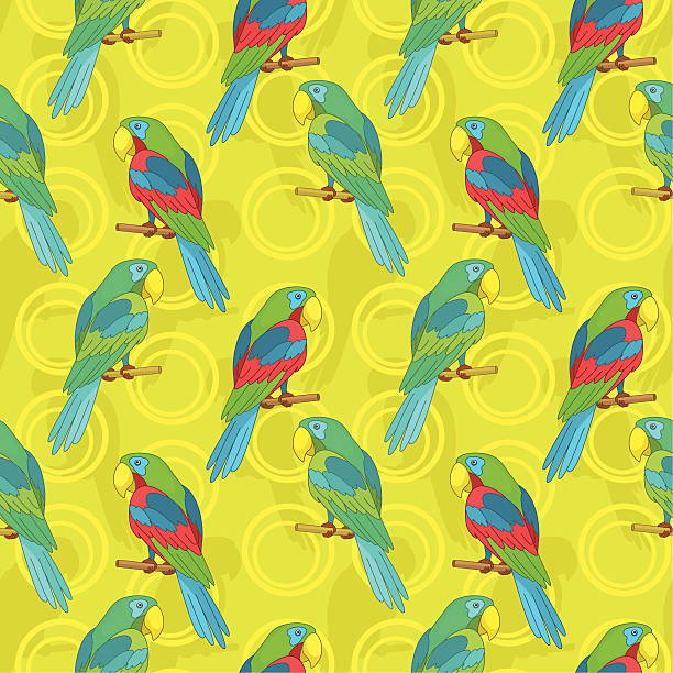 Seamless background, parrots Seamless cartoon background: colored parrots sits on a wooden poles. Vector echo parakeet stock illustrations