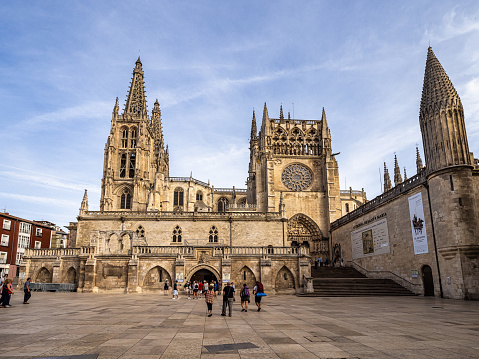 Burgos, Spain - Jun 17, 2023: The Burgos Cathedral in Castilla y Leon, Spain was declared Unesco World Heritage Site. Erected on top a Romanesque temple, following a Norman French Gothic model.