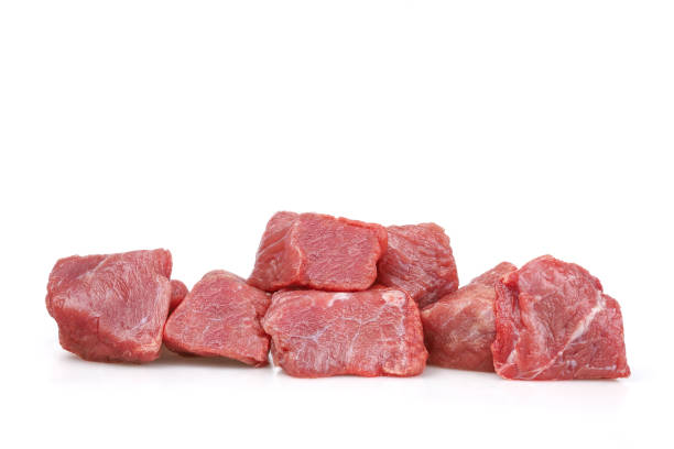 istock Pieces of veal isolated on white background. Copy space. 1644828441