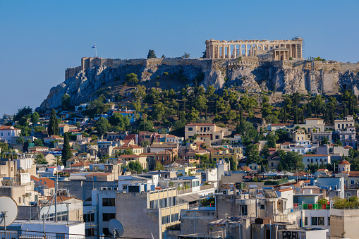 acropolis , parthenon , drone view at night / dji mini 2