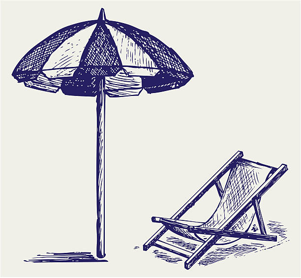 Chair and beach umbrella vector art illustration