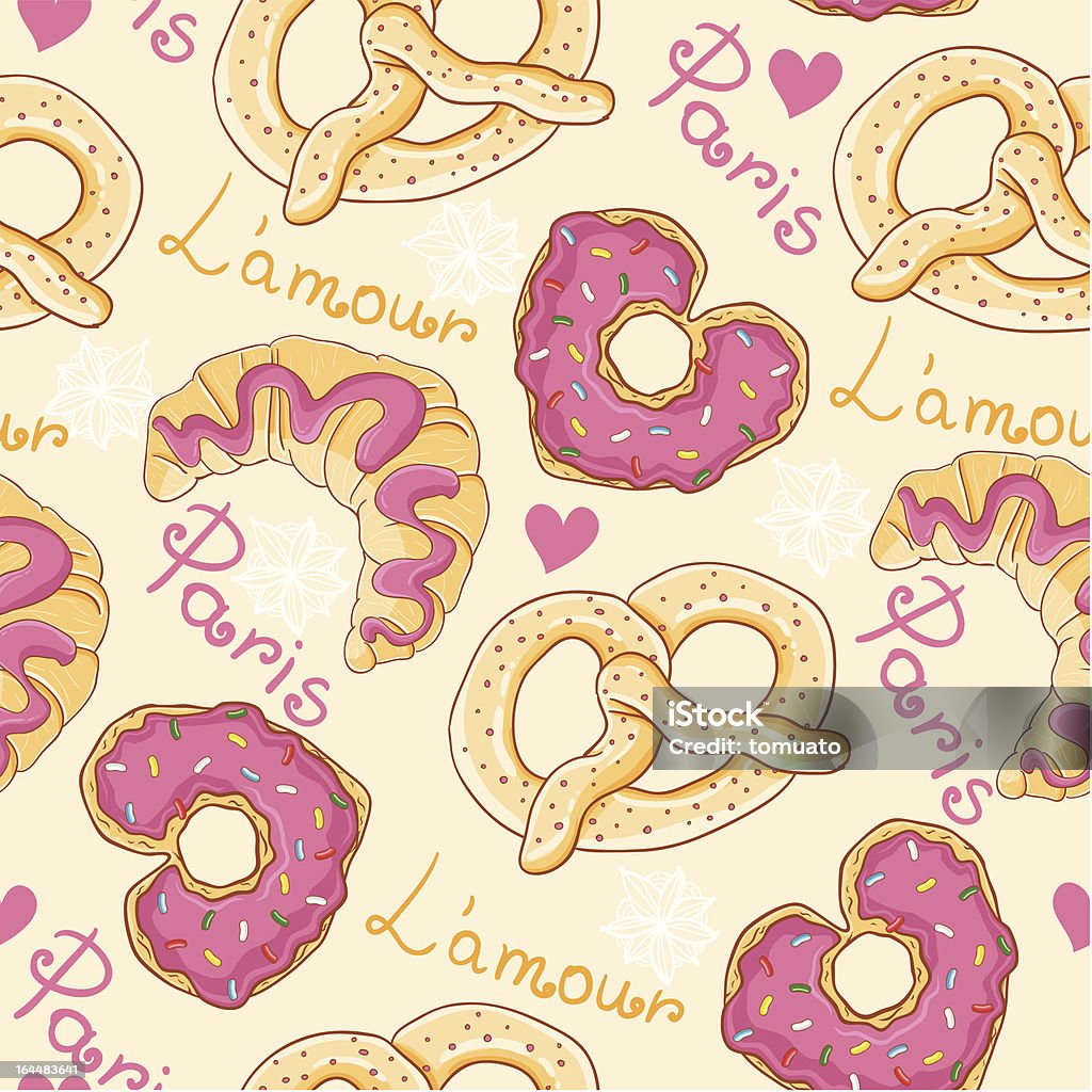 Papel tapiz sin costuras con croissant y donuts - arte vectorial de Alimento libre de derechos