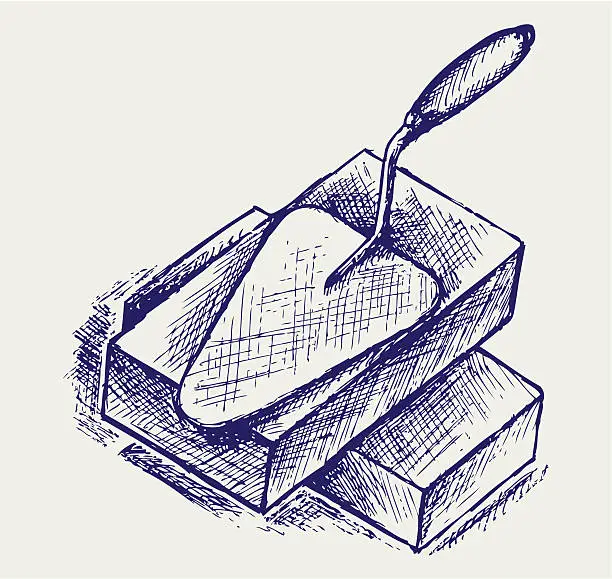 Vector illustration of Trowel and bricks