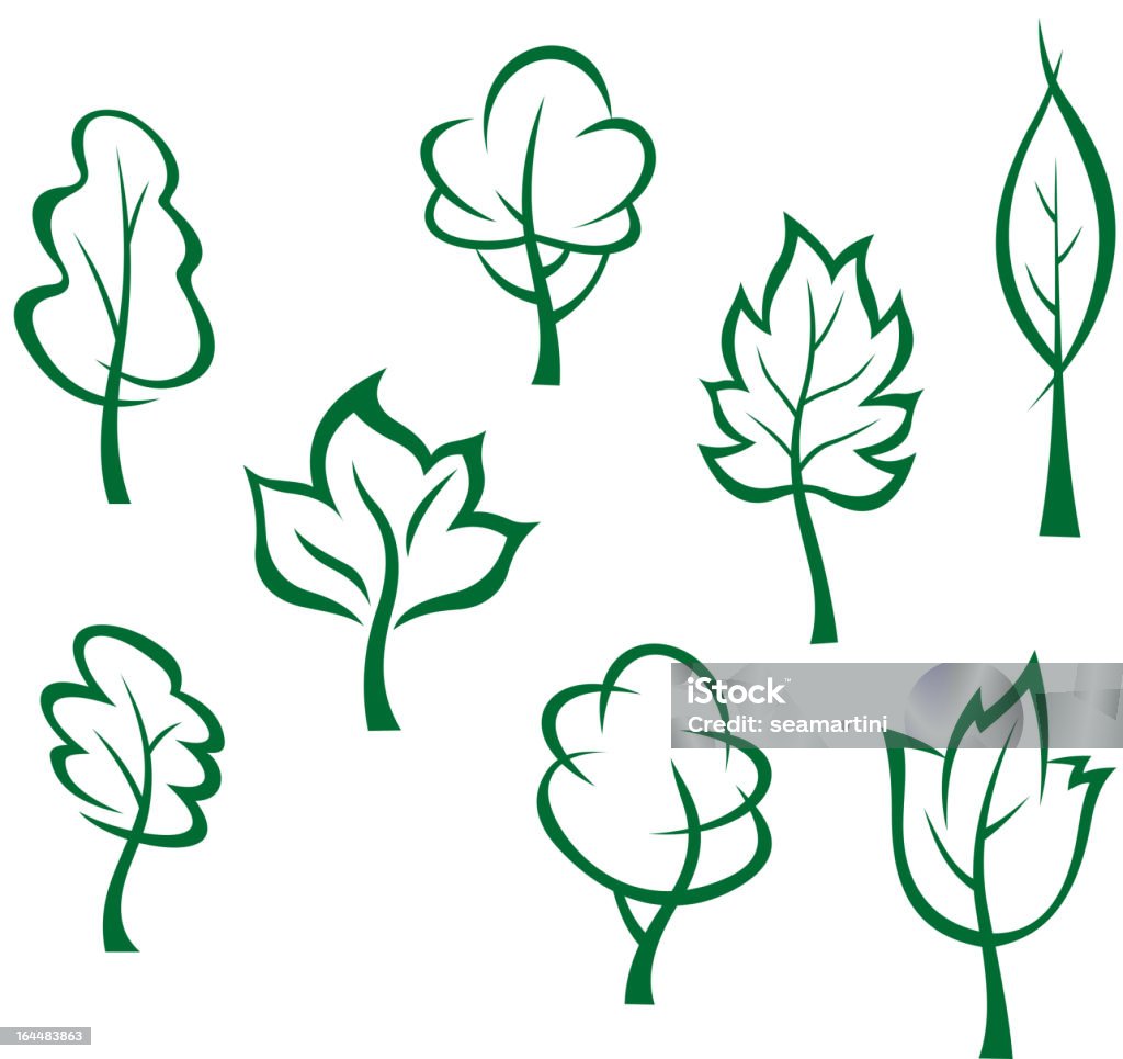 Icons and symbols of trees Icons and symbols of trees in cartoon style Abstract stock vector