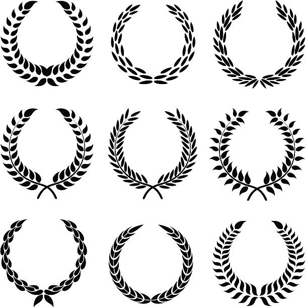 набор laurel wreaths - coat of arms wreath laurel wreath symbol stock illustrations