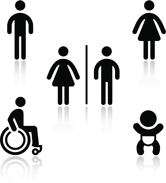 туалет черный набор пиктограммы. знак туалета значки - silhouette interface icons wheelchair icon set stock illustrations