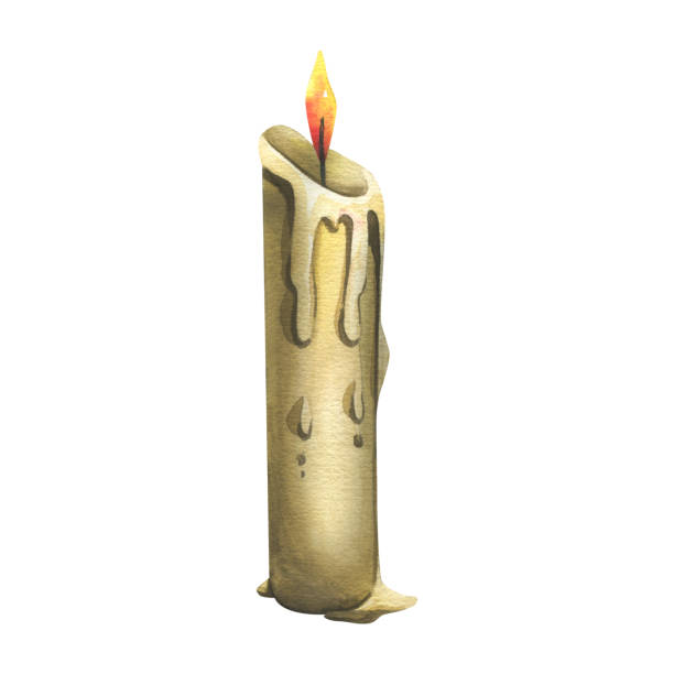 istock A simple candle with a burning flame, drops and smudges of wax. Hand drawn watercolor illustration for day of the dead, halloween, Dia de los muertos. Isolated object on a white background. 1644840580
