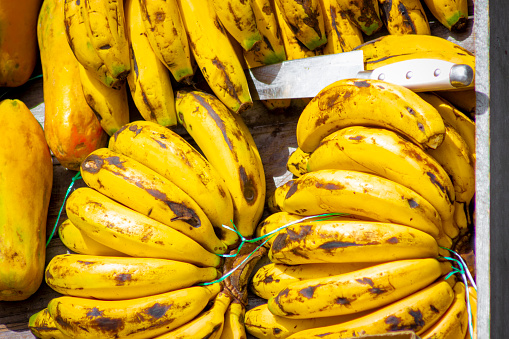 Bananas at the market display stand
