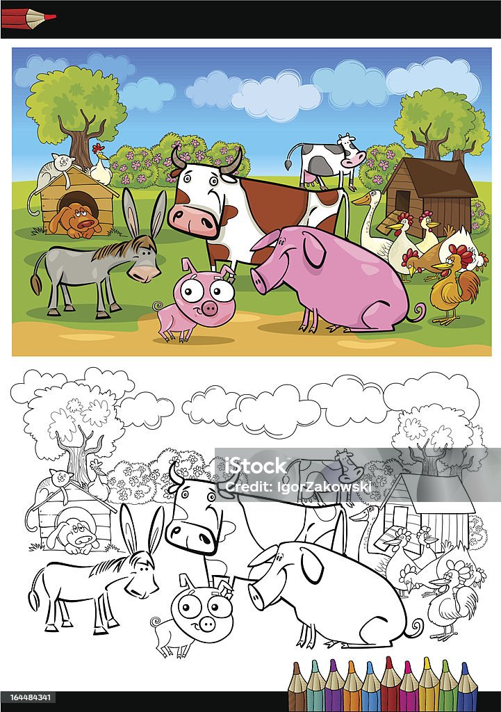 Agricoles et élevage des animaux à colorier - clipart vectoriel de Amitié libre de droits