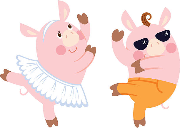 dancing pigs vector art illustration