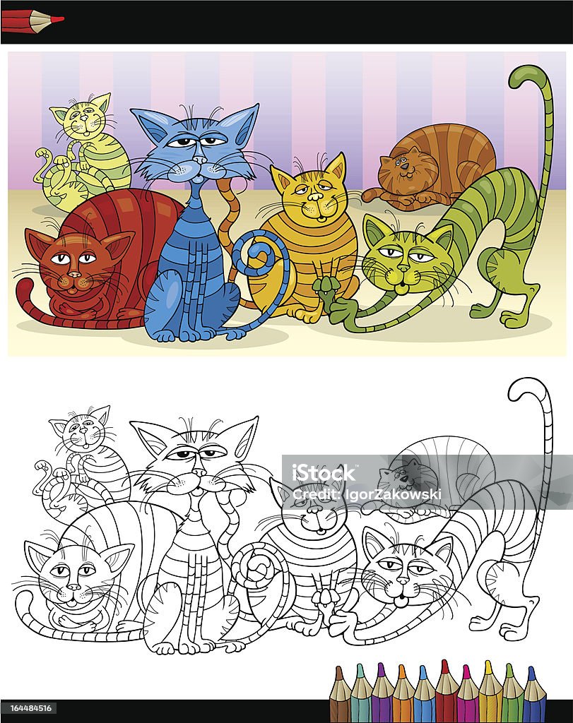 Cartoon Katzen für Malbuch oder Seite - Lizenzfrei Bleistift Vektorgrafik