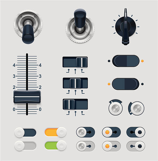 Set of vector illustration dials "Set of the detailed switches, knobs, sliders and buttons" switching stock illustrations