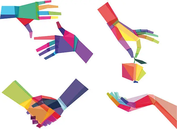 Vector illustration of Illustrated colorful hands graphic image set
