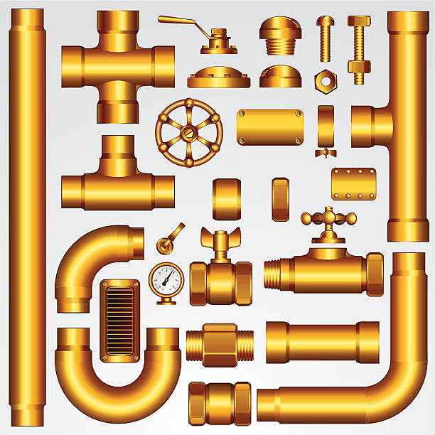 illustrazioni stock, clip art, cartoni animati e icone di tendenza di golden pipeline elementi. clip art vettoriale - flange screw isolated metal