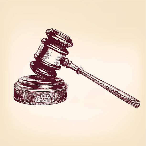 ilustraciones, imágenes clip art, dibujos animados e iconos de stock de martillo vintage dibujados a mano - legal system law justice backgrounds
