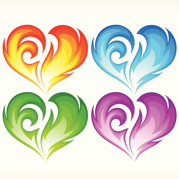 Set of burning vector heart vector art illustration