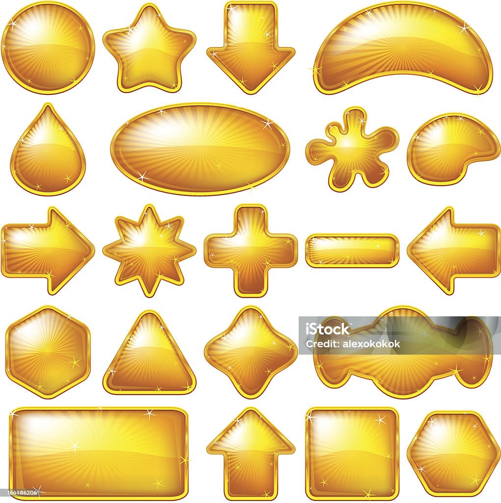 Golden buttons, set "Set of gold buttons of various forms for web design. Eps10, contains transparencies. Vector" Gold Colored stock vector