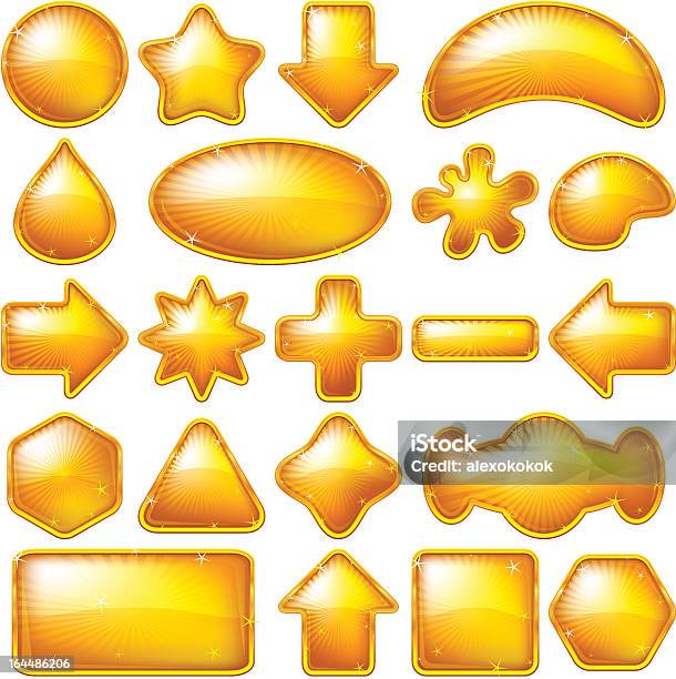 Golden Buttons Set Stock Illustration - Download Image Now - Gold Colored, Plus Sign, Abstract
