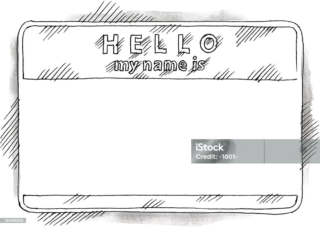 Vuoto adesivo etichetta Ciao il mio nome è schizzo di disegno ad acquerello - arte vettoriale royalty-free di Hello - Parola inglese