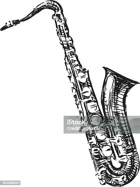 Saxofone - Arte vetorial de stock e mais imagens de Esboço - Esboço, Saxofone, Figura para recortar