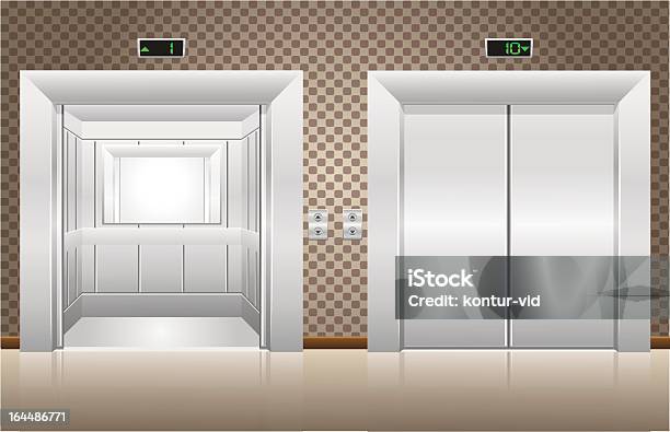 Deux Portes De Lascenseur Ouvert Et Fermé Vecteurs libres de droits et plus d'images vectorielles de Acier - Acier, Aluminium, Architecture