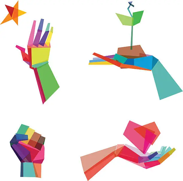 Vector illustration of Colorful Polygonal Hands