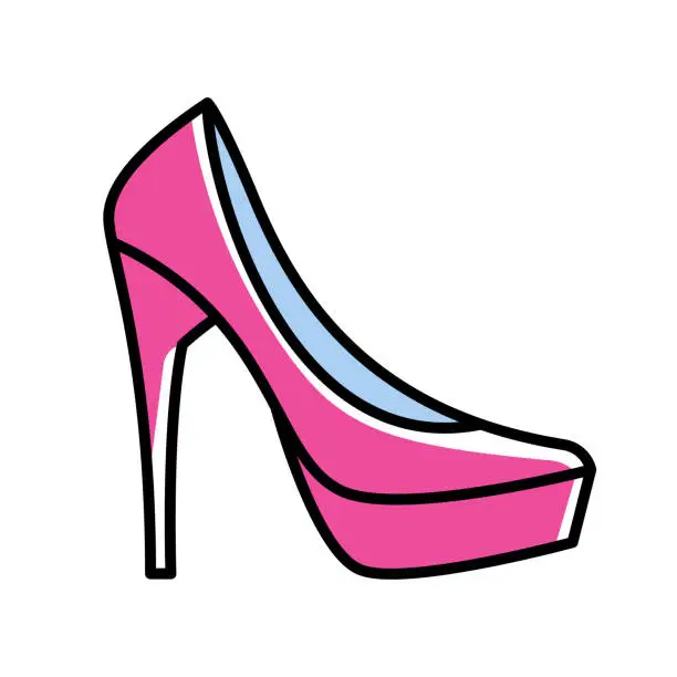 Vector illustration of Pink High Heel Shoe Icon Line Art