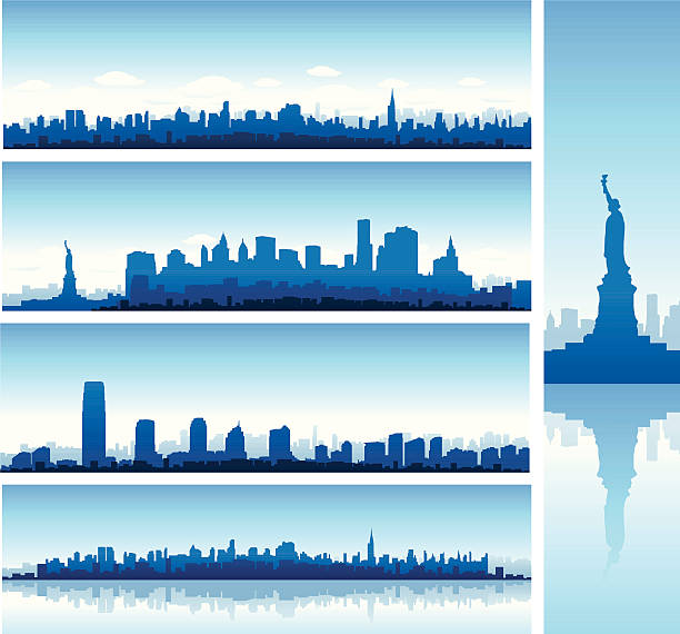 illustrazioni stock, clip art, cartoni animati e icone di tendenza di skyline di new york - new york city skyline manhattan skyscraper