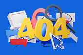 Abstract internet icons with technology, cursor and 404 error