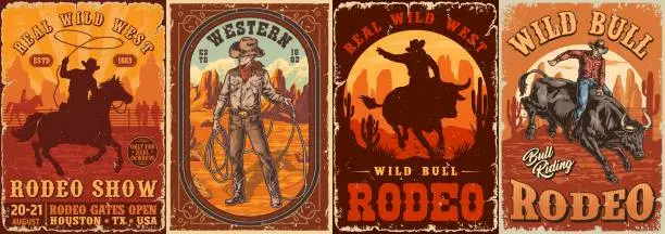 Vector illustration of Rodeo show set posters colorful