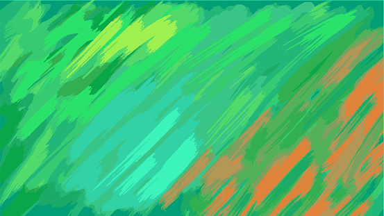 Bright colorful abstraction of green-yellow-red shades, rough strokes of paint with oblique lines. Art design for your design project. Hand drawn texture. Vector.