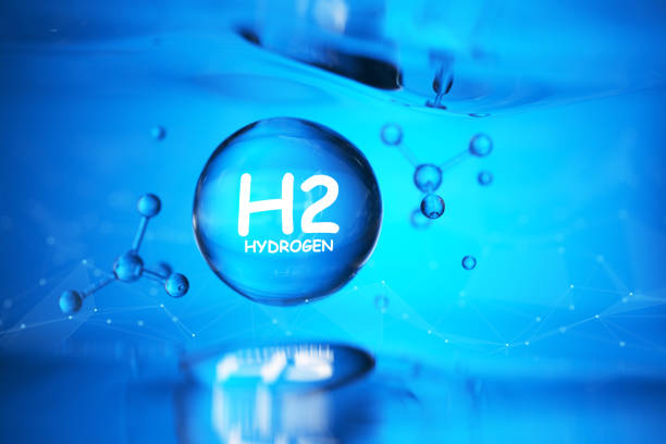 Chemical model. Concept of hydrogen H2. Renewable eco-energy. Hydrogen energy based on renewable energy sources. Hydrogen H2. 3d render. stock photo