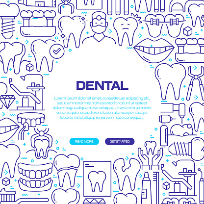 DENTAL Web Banner with Linear Icons, Trendy Linear Style Vector