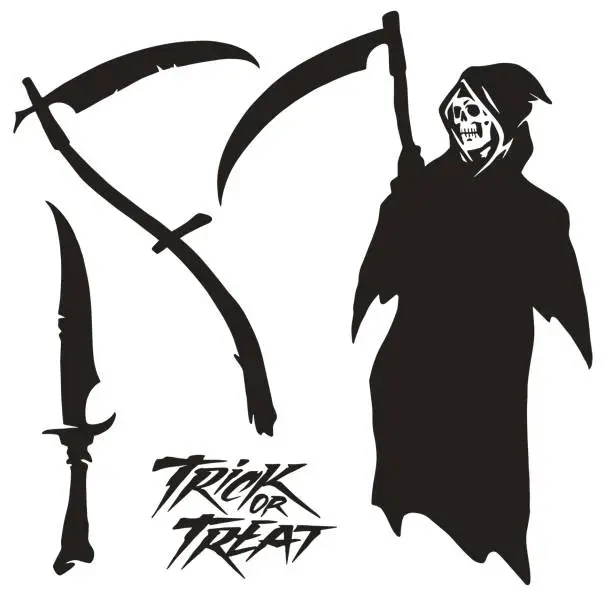 Vector illustration of Death with scythe element monochrome