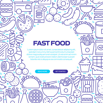 FAST FOOD Web Banner with Linear Icons, Trendy Linear Style Vector