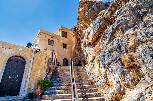 View of Moni Kapsa monastery in the southeast of the island of Crete Greece - Ierapetra area.