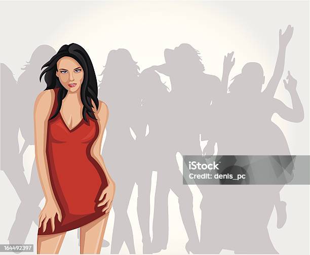 Женщина В Красном Платье — стоковая векторная графика и другие изображения на тему Red Dress - Red Dress, Векторная графика, Вечеринка