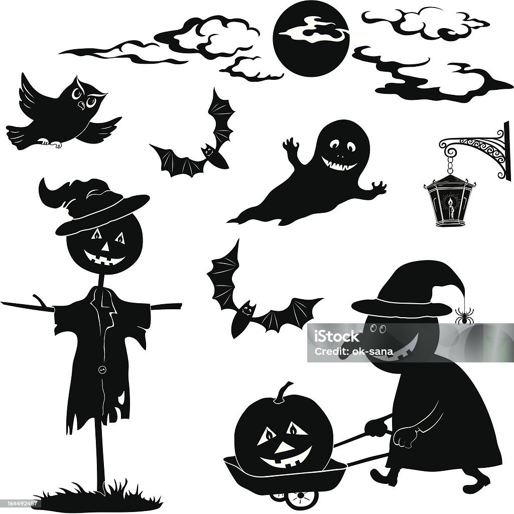 Dessin animé Halloween, une silhouette noire set - clipart vectoriel de Adulte libre de droits