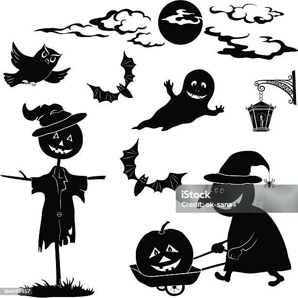 Dessin Animé Halloween Une Silhouette Noire Set Vecteurs libres de droits et plus d'images vectorielles de Adulte - Adulte, Automne, Balai