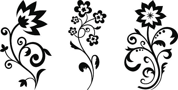 Silhouettes of abstract vintage flowers. Vector floral art design vector art illustration