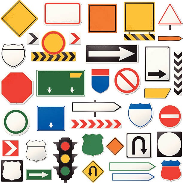 дорожный знак collection - one way stop stop sign street stock illustrations