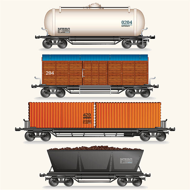 ilustrações, clipart, desenhos animados e ícones de vagões de carga - commercial land vehicle man made object land vehicle rail freight